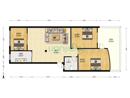 南都商居 3室1厅1卫 112平方