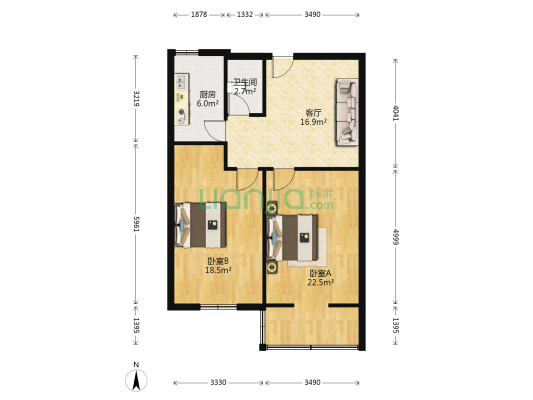 知音西苑小区 2室1厅1卫 79平方