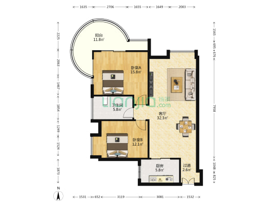 陕西省电力公司柿园坊小区 2室1厅1卫 107平方