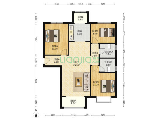 高庄头新村 3室1厅2卫 125平方