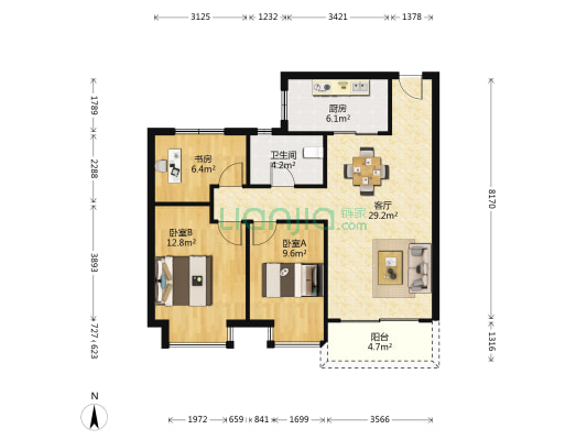 中凯城市之光花园 3室1厅1卫 98平方
