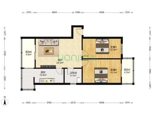 公园北路73号 2室1厅1卫 85平方