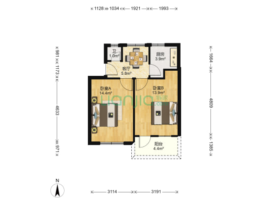 联合社区 2室1厅1卫 55平方