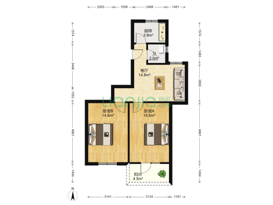 二药厂宿舍 2室1厅1卫 66平方