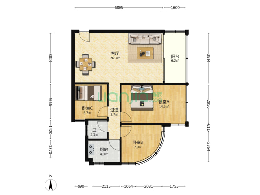 乔芳苑 3室1厅1卫 77平方