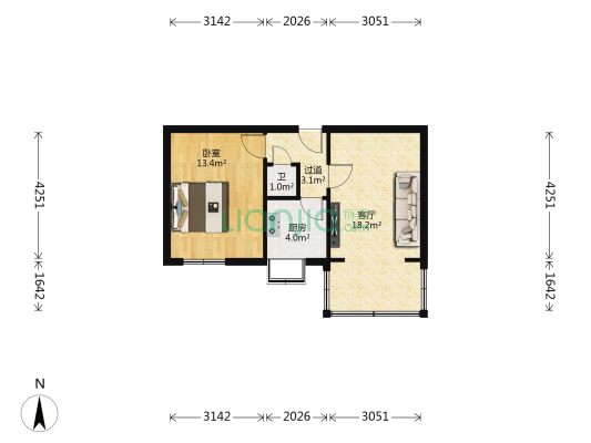 兰铁春园小区 1室1厅1卫 40平方