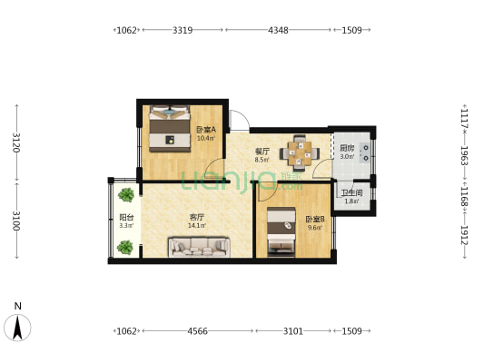 昆明市第三人民医院生活区 2室2厅1卫 53平方