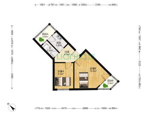 安达小区 2室0厅1卫 55平方
