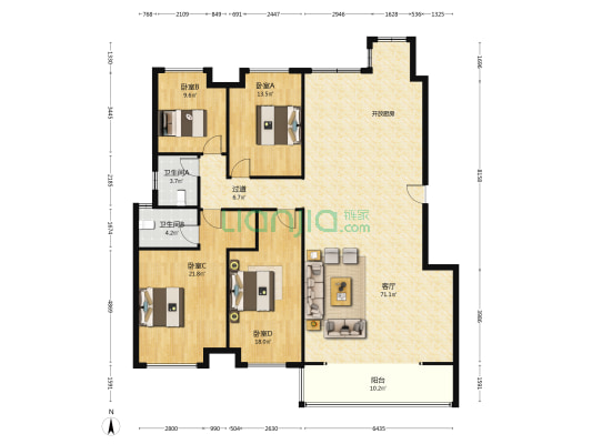 蓝城紫薇公馆 4室1厅2卫 180平方
