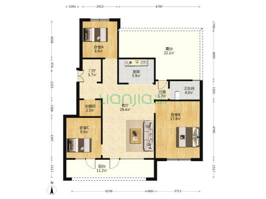 万科都会公园 3室1厅1卫 113平方
