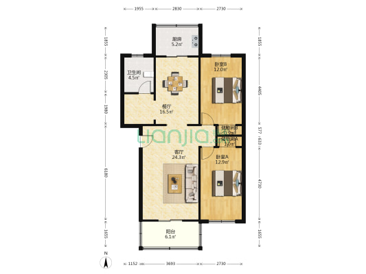 园中园 2室2厅1卫 102平方