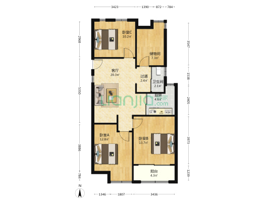 胜利家园 3室1厅1卫 101平方
