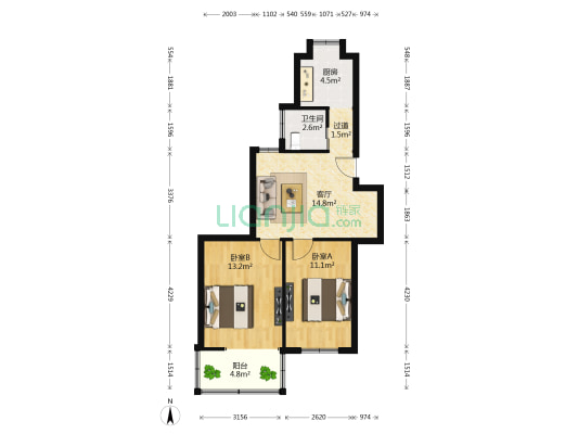 江南蓄电池厂小区 2室1厅1卫 65平方