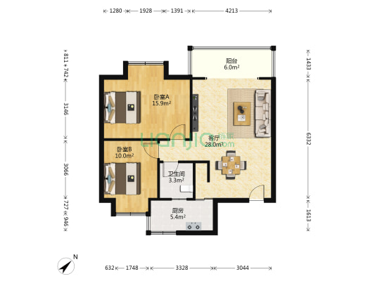 怡泰花园 2室1厅1卫 80平方