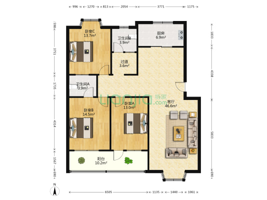 万里公司18号家属院 3室1厅2卫 137平方
