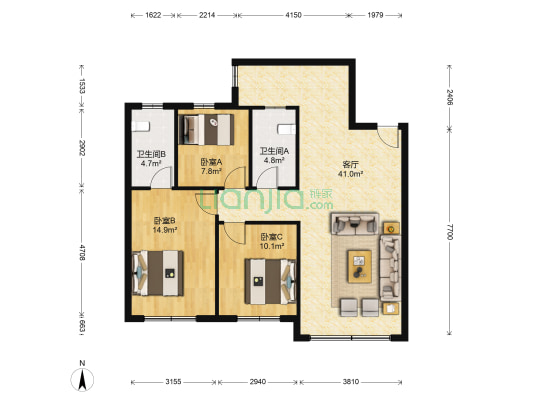 万锦红树湾锦上 3室1厅2卫 99平方