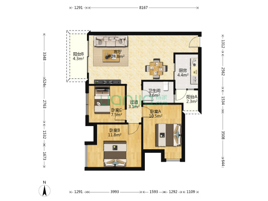 福城北苑B区 3室1厅1卫 90平方
