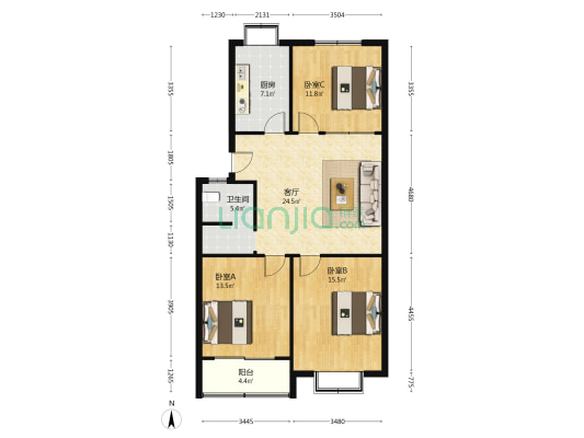 方圆明珠 3室1厅1卫 104平方