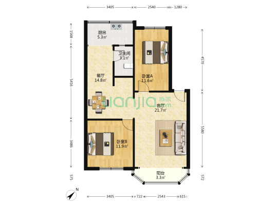 新园路16号大院 2室2厅1卫 77平方