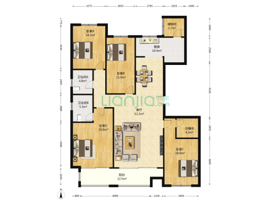 帝景壹号 4室1厅2卫 217平方