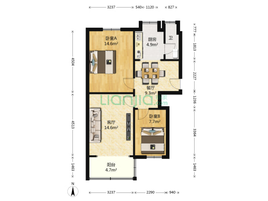 原二鞋厂宿舍 2室2厅1卫 68平方