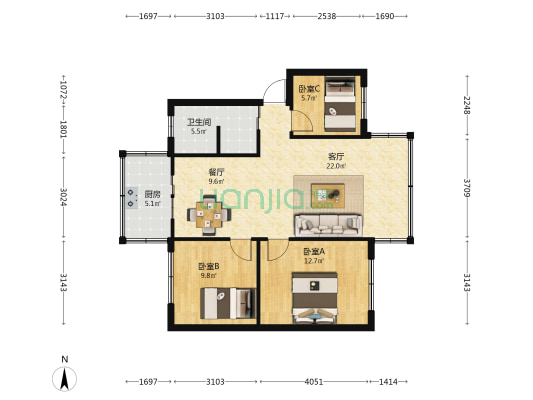省建五公司 3室2厅1卫 85平方