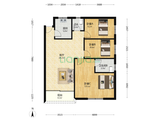 银盛楼 3室1厅2卫 102平方