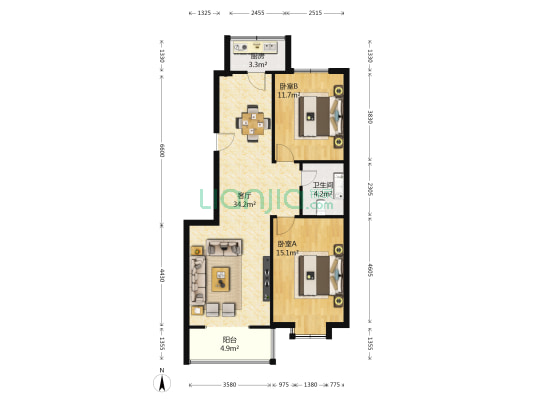 南华嘉园 2室1厅1卫 102平方