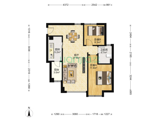 佳兆业广场 2室1厅1卫 68平方