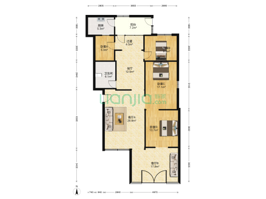 天下乐宿舍 4室3厅1卫 108平方