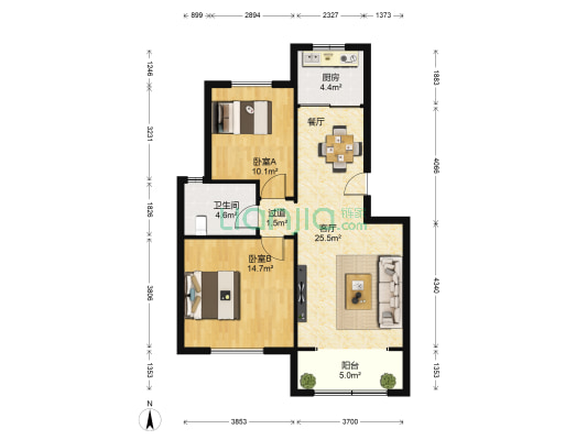 鑫江水青花园 2室1厅1卫 84平方