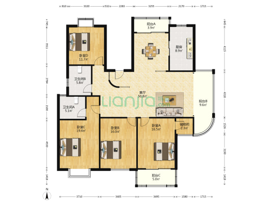 世纪华庭 4室1厅2卫 181平方