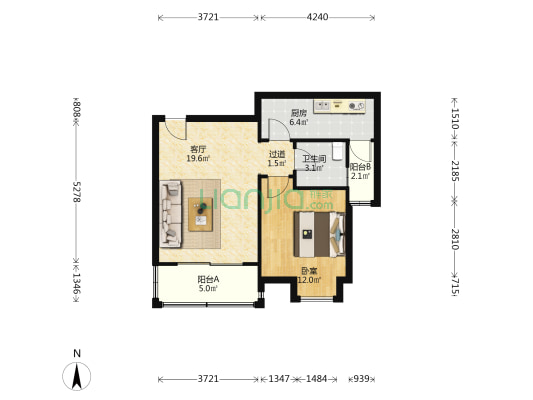 现代美居 1室1厅1卫 63平方