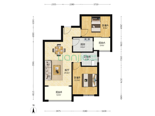 中岭景苑 2室1厅1卫 81平方
