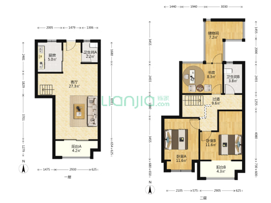 孔雀雅园二区 3室1厅2卫 110平方