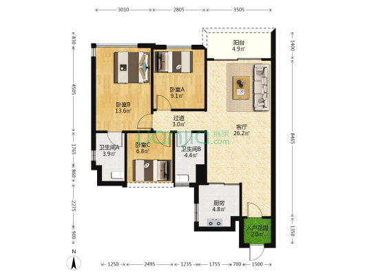 碧桂园凤凰湾左邻苑 3室1厅2卫 91平方
