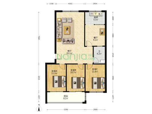 盛世华庭 3室2厅1卫 119平方