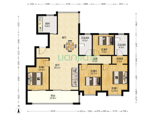 中南悦府南区 5室2厅2卫 128平方