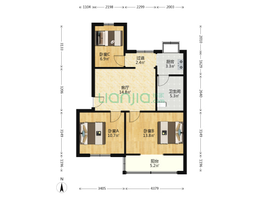 教场中路318号 3室1厅1卫 65平方