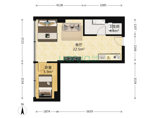 银达大厦 1室1厅1卫 38平方
