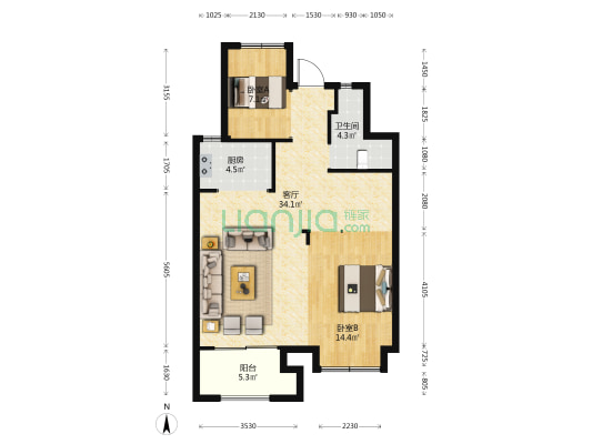 海伦堡春天花苑 2室1厅1卫 85平方