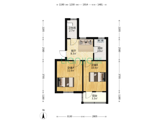 碧海花园 2室1厅1卫 54平方