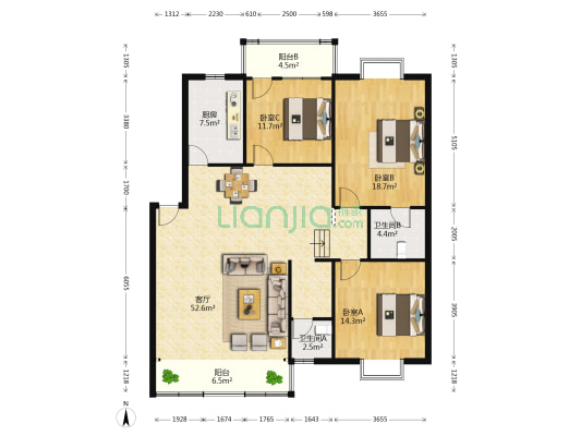 佳和花园 3室1厅2卫 155平方