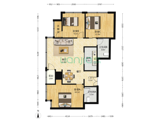 物资大厦 3室1厅2卫 173平方