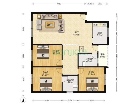 民兴巷7号 3室1厅2卫 130平方