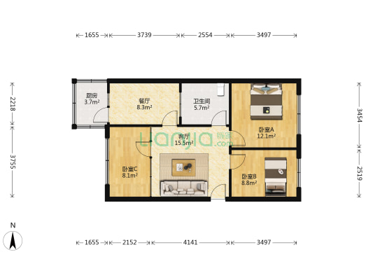 馨园小区(振兴区) 3室2厅1卫 76平方