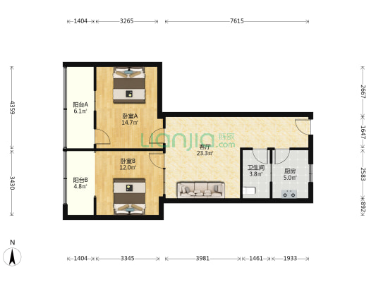汽渡宿舍 2室1厅1卫 81平方