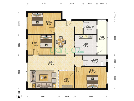 宝光大道南段185号 4室1厅2卫 137平方