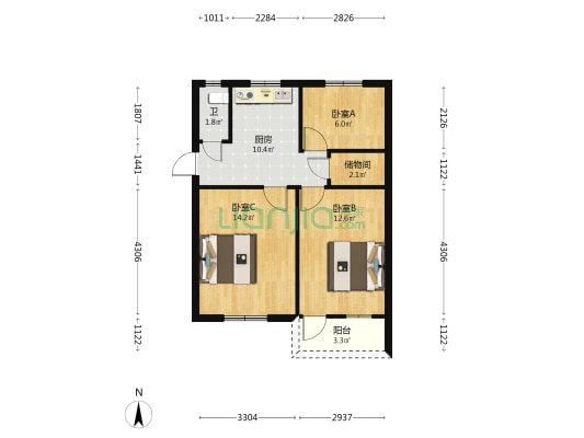 钟楼南村 3室0厅1卫 61平方