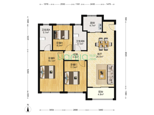 金辉蓝光辉逸云筑 3室1厅2卫 106平方